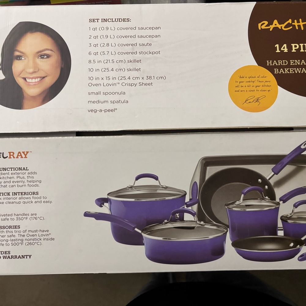 Rachael Ray Hard Enamel Nonstick Cookware Set in Blue (14 Piece Set)